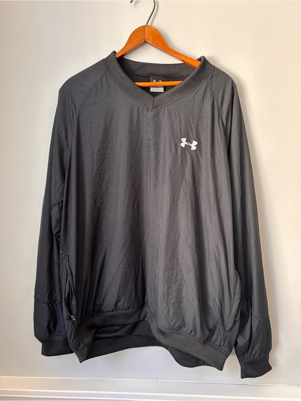 Under Armour Windbreaker Pullover Jacket Mens Large Black Zip Pockets